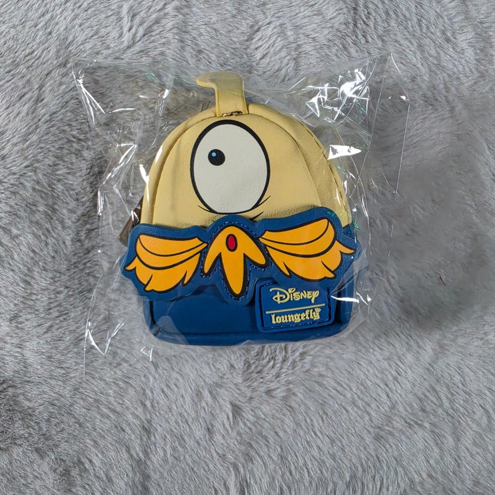 Loungefly Disney Cream Blue Yellow Mini Backpack Key & Card Holder NWOT